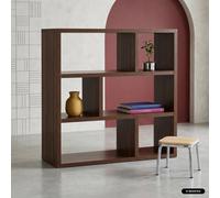 Sweeek - 3-Tier Asymmetrical Bookshelf With 6 Compartments Walnut 111.2X39X115.2 Cm - Basiks