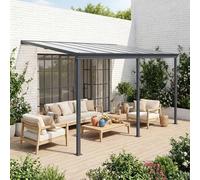 sweeek 3x4m Aluminium Lean-to Pergola With Gutter in Dark Grey swe ark Grey
