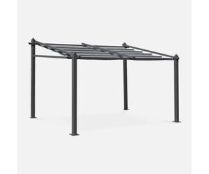 Sweeek - 3X4M Outdoor Retractable Aluminium Pergola With Canopy Murum Grey 355X290X251 Cm