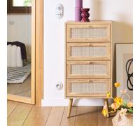 Sweeek - 4-Drawer Chest With Wood And Cane Effect Natural 48X39.5X96 Cm - Boheme