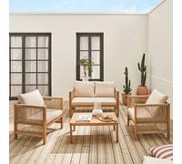 Sweeek - 4-Seater Acacia Wood And Rope Garden Sofa Set Alcira Beige 122X63.5X64 Cm