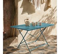 Sweeek - 4-Seater Folding Metal Bistro Garden Table Emilia Duck Blue 110X70X72 Cm