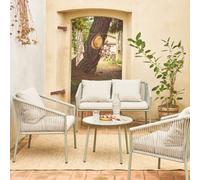 Sweeek - 4-Seater Garden Sofa Set In Steel And Resin Ropes Mantova Beige 122X67X74 Cm