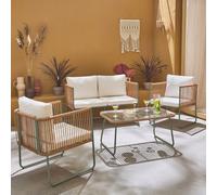 Sweeek - 4-Seater Garden Sofa Set With Plastic Ropes In Galvanised Steel Cesena Khaki Green 115X60X68 Cm