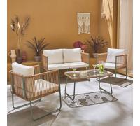 Sweeek - 4-Seater Garden Sofa Set With Plastic Ropes In Galvanised Steel Cesena Khaki Green 115X60X68 Cm