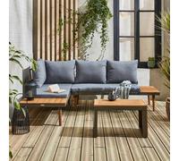 Sweeek - 4-Seater Modular Aluminium And Acacia Garden Lounge Set Anthracite 140X68X65 Cm - Sao Paulo