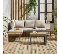 Sweeek - 4-Seater Modular Aluminium And Acacia Garden Lounge Set Sao Paulo Khaki 140X68X65 Cm