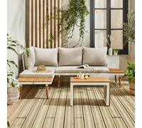 Sweeek - 4-Seater Modular Aluminium And Acacia Garden Lounge Set Beige 140X68X65 Cm - Sao Paulo