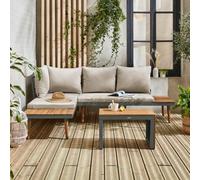 Sweeek - 4-Seater Modular Aluminium And Acacia Garden Lounge Set Sao Paulo Khaki 140X68X65 Cm