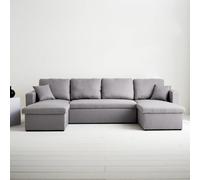 Sweeek - 4-Seater Panoramic Sofa Bed In Fabric Urban Dark Heather Grey 281X142X86 Cm