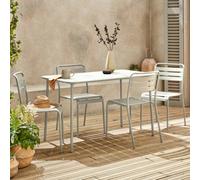 Sweeek - 4-Seater Rectangular Steel Garden Table Set With 4 Chairs Beige 120X70X72.5 Cm - Amelia