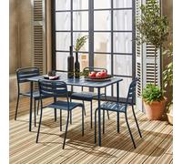 sweeek 4-seater rectangular steel garden table set with 4 chairs in Dark Blue swe ark Blue
