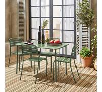 Sweeek - 4-Seater Rectangular Steel Garden Table Set With 4 Chairs Green 120X70X72.5 Cm - Amelia