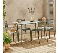 Sweeek - 4-Seater Rectangular Steel Garden Table Set With 4 Chairs Khaki Green 120X70X72.5 Cm - Amelia