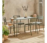 Sweeek - 4-Seater Rectangular Steel Garden Table Set With 4 Chairs Khaki Green 120X70X72.5 Cm - Amelia