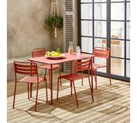 Sweeek - 4-Seater Rectangular Steel Garden Table Set With 4 Chairs Terracotta 120X70X72.5 Cm - Amelia