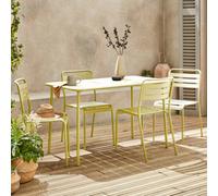 Sweeek - 4-Seater Rectangular Steel Garden Table Set With 4 Chairs Yellow 120X70X72.5 Cm - Amelia