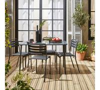 Sweeek - 4-Seater Rectangular Steel Garden Table With 4 Chairs Amelia Anthracite 120X70X72.5 Cm
