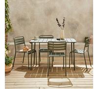 Sweeek - 4-Seater Rectangular Steel Garden Table With 4 Chairs Khaki Green 120X70X72.5 Cm - Amelia