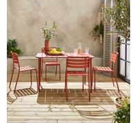 Sweeek - 4-Seater Rectangular Steel Garden Table With 4 Chairs Terracotta 120X70X72.5 Cm - Amelia