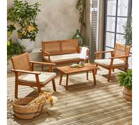 sweeek 4-seater Wooden & Cane Rattan Garden Sofa Set in Brown swe rown