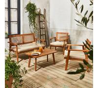 sweeek 4-seater Wooden & Cane Rattan Garden Sofa Set in Light Brown sweeek Light Brown