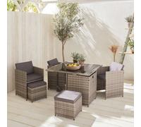 Sweeek - 4 To 8-Seater Rattan Cube Table Set With Chairs Mixed Grey 110X110X73 Cm - Vabo 8