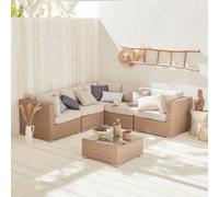 Sweeek - 5-Seater Polyrattan Corner Garden Sofa Set Napoli Beige 234X82X67 Cm