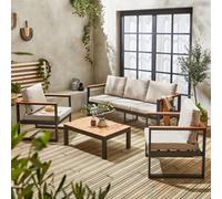 Sweeek - 5-Seater Wooden And Aluminium Garden Sofa Set Nazca Light Grey 192X70X66 Cm