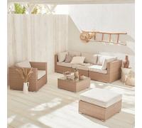 Sweeek - 5-Seater Woven Resin Garden Furniture Set Caligari Beige 234X82X67 Cm