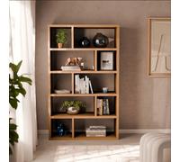 Sweeek - 5-Tier Asymmetrical Bookshelf With 10 Compartments Mango Wood Effect 111.2X39X190 Cm - Basiks