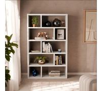 Sweeek - 5-Tier Asymmetrical Bookshelf With 10 Compartments White 111.2X39X190 Cm - Basiks