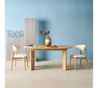 Sweeek - 6-8 Seater Oval Extendable Dining Table Rubberwood And Oak Veneer Natural 170/210X90X76 Cm - Albane