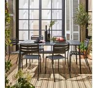 Sweeek - 6-8 Seater Rectangular Steel Garden Table Set With 6 Chairs Anthracite 160X90X72.5 Cm - Amelia