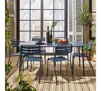 sweeek 6-8 seater rectangular steel garden table set with 6 chairs in Dark Blue swe ark Blue