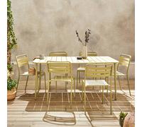 sweeek 6-8 Seater Rectangular Steel Garden Table Set With 6 Chairs in Yellow sweeek Yellow