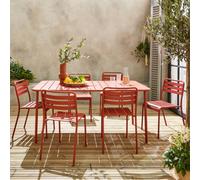 Sweeek - 6-8 Seater Rectangular Steel Garden Table Set With 6 Chairs Terracotta 160X90X72.5 Cm - Amelia