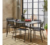 Sweeek - 6-8 Seater Rectangular Steel Garden Table With Chairs Amelia Anthracite 160X90X72 Cm