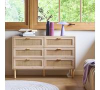 Sweeek - 6-Drawer Chest With Cane And Wooden Effect 120X40X80 Cm - Camargue
