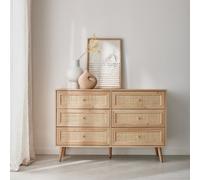 Sweeek - 6-Drawer Chest With Wood And Cane Effect Natural 120X39X79 Cm - Boheme