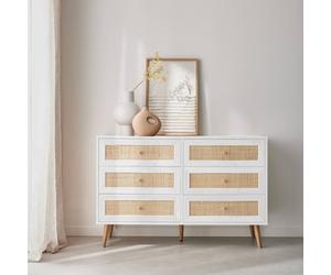 sweeek 6-drawer chest with wood & cane effect in Off-White sweeek Off-White