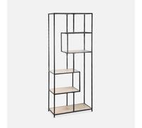 Sweeek. 6-Level Industrial Bookshelf In Metal And Wooden Effect Loft Black 77X33X185 Cm