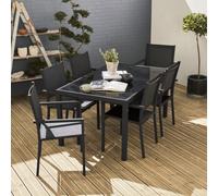 Sweeek - 6-Seater Aluminium Garden Table With Textilene Chairs Anthracite 150X90X71 Cm - Capua 150