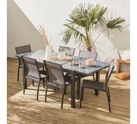 Sweeek - 6-Seater Extendable Aluminium Garden Table Set With Chairs Grey 210X90X75 Cm - Orlando
