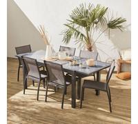 sweeek 6-seater Extendable Aluminium Garden Table Set With Chairs in Grey swe rey