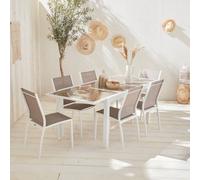 Sweeek - 6-Seater Extendable Aluminium Garden Table Set With Chairs White 210X90X75 Cm - Orlando