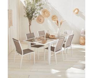 Sweeek - 6-Seater Extendable Aluminium Garden Table Set With Chairs White 210X90X75 Cm - Orlando