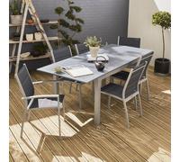 sweeek 6-seater Extendable Aluminium Garden Table With Chairs in Grey swe rey