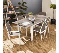 Sweeek - 6-Seater Extendable Aluminium Garden Table With Chairs White 210X89X75 Cm - Chicago 6