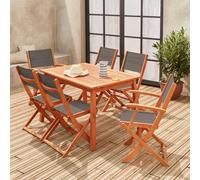 Sweeek - 6-Seater Extendable Wooden Garden Table Set With Chairs Natural 240X100X75 Cm - Almeria 6
